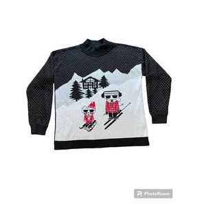 Karl Lagerfeld Karl And Cat Winter Christmas Sweater Ski Mountain Black Medium